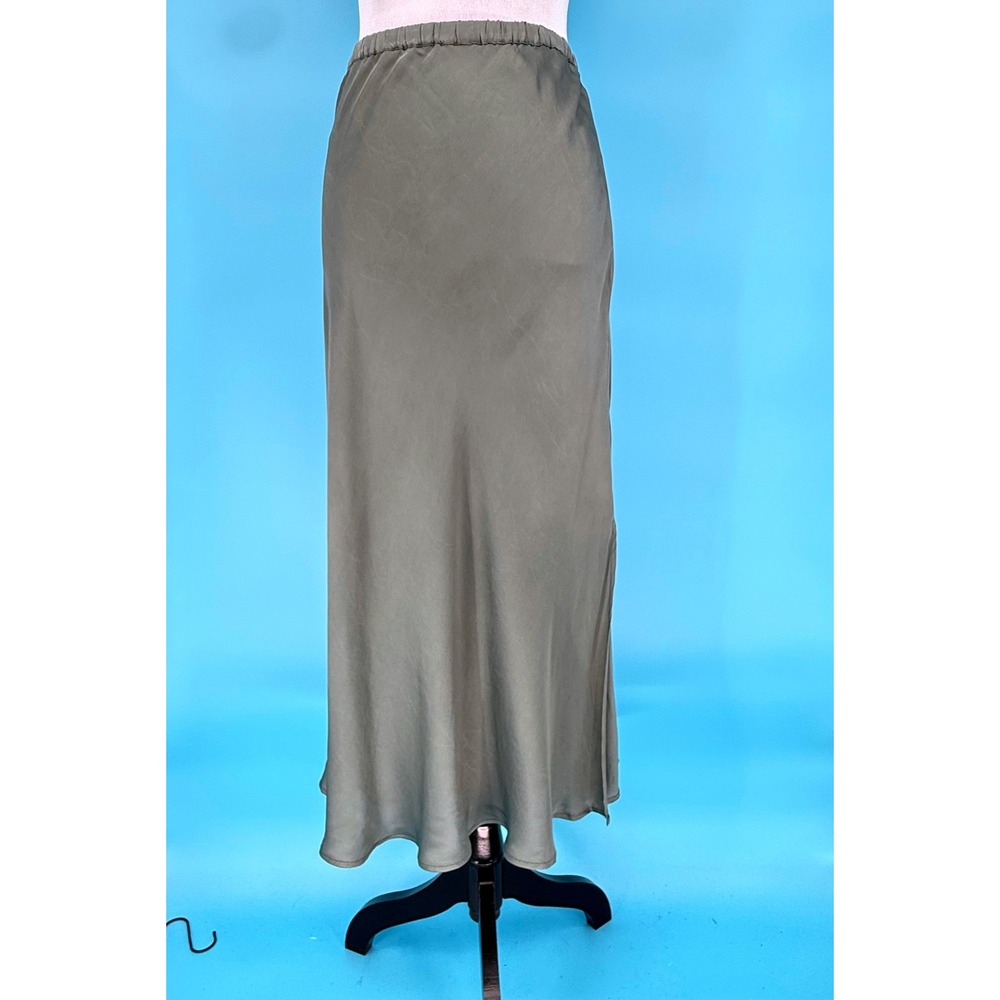 Young Fabulous & Broke Sage Green Satin Viscose Rayon Midi Slip Skirt Large Slit